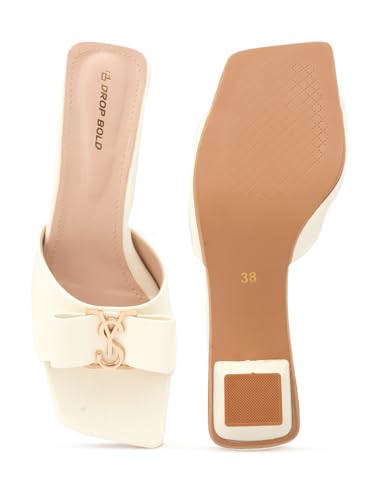 Image of DROP BOLD SQUARE TOE KITTEN HEEL WITH ELEGANT BOW DETAIL FOR WOMEN