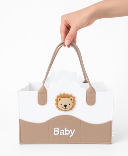 Image of House of Quirk Baby Diaper Caddy Organizer | Portable Nursery Storage Basket for Diapers & Wipes | Car Organizer for Newborn Essentials - Bear White