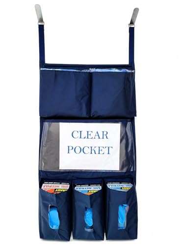 Image of It's Sew EZ Personal Protection Equipment (PPE) Isolation Door Caddy - 6 Pockets - NFPA-701 Fire Retardant Nylon Oxford with Two Stainless Steel Hooks included (Navy, 6 pockets)