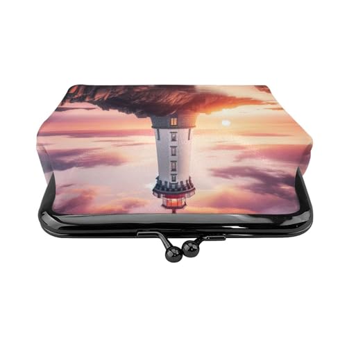Pu Leather Buckle Coin Purse Lighthouse-Sunset-Ocean-Sea Girls Kiss-Lock Change Purse Wallets2