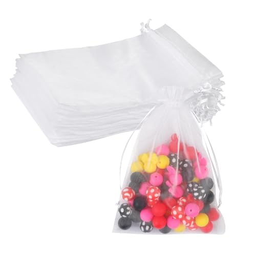Teqooza Mini Organza Bag 5 x 7 inch White Sheer Organza Jewelry Gift Bags Party Favor Bags with Drawstring Mesh Candy Bags for Wedding Halloween Christmas Party 20 Pcs