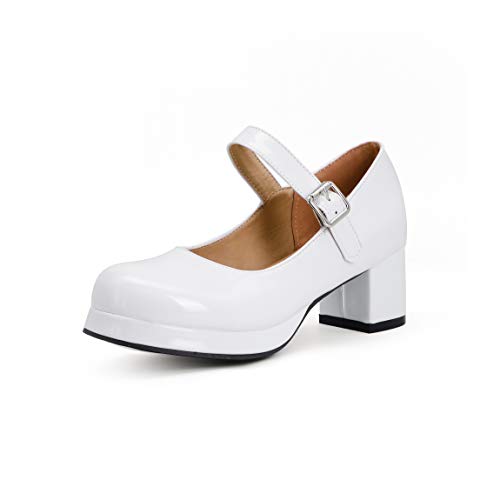 Mary Jane Heels Round Closed Toe High Block Chunky Heels Mary Jane Pumps Comfortable Vintage Heels Dress Shoes