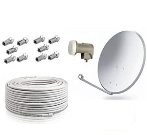  KIT PARABOLA DIAMETRO 80 + LNB UNIVERSALE + 10 SPINOTTI F + 25 METRI CAVO 5 MM