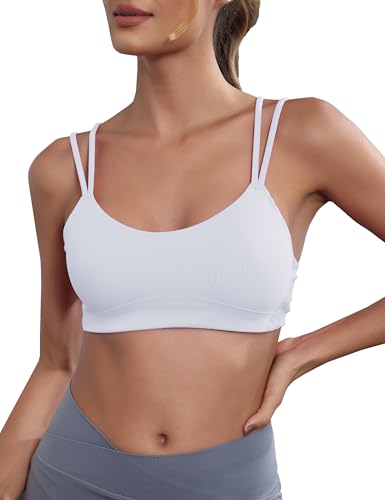 Image of Yoga Sports Workout Bras for Women Seamless Molded Cup Spaghetti Double Strap Bra Wirefree Scoop Neck Tank Top Bras