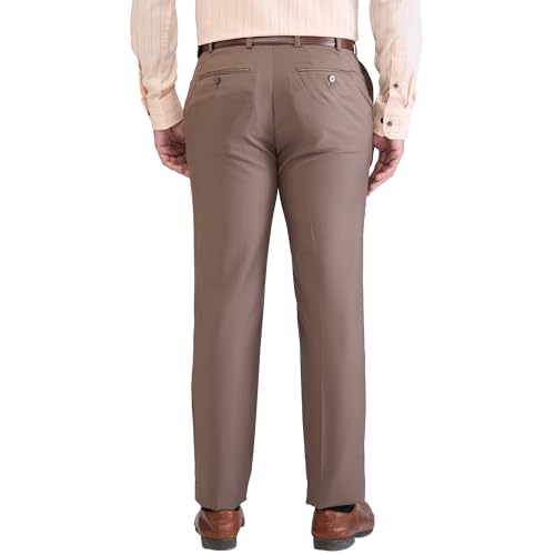 Image of Raymond Men's Contemporary Fit Terylene Blend Solid Pattern Flat Front Formal Trouser