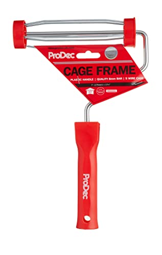 ProDec 175 mm x 44 mm Kunststoffgriff in Handwerksqualität, professioneller Farbrollenrahmen mit rutschfestem 5-Draht-Käfig und Aufsteckgriff für Verlängerungsstange