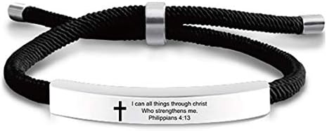 RENYILIN Adjustable Christian Bible Cross Stainless Steel Braided Bracelet baptismal Faith Inspired ID Jewelry (I can do All Things Through Christ who Strenghtens me. Philippian 4:13)