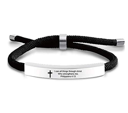 Renyilin Adjustable Christian Bible Cross Stainless Steel Braided Bracelet Baptismal Faith Inspired Id Jewelry (I Can Do All Things Through Christ Who Strenghtens Me. Philippian 4:13) #TOP11