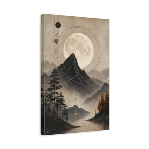 Tableau en toile montagne marron et or châssis 3cm impression haute définition salon moderne