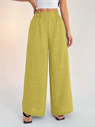 Image of Sugathari Women's Casual Wide Leg Pants - High Waist Elastic Waistband Loose Fit Long Trousers | Lightweight Straight Leg Summer PantsTrouser 254