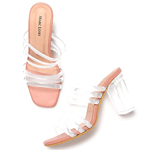 Image of Marc Loire Women's Comfortable Leather Slip On Fashion Transparent Block Heels for Casual, Party and Formal Occasions.