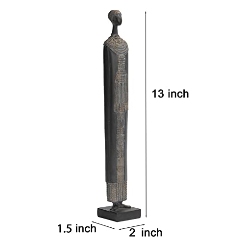 Guichifun African Statue Sculpture Collectible Figurine - Traditional Tribal Lady Figurine Home Decor Abstract Art Statue Decorative Black Women Statue 1.5 X 2 X 13 Inch #TOP1