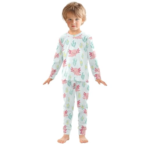 Pajama Sets Long Sleeve Axolotl Plants on Blue Soft Comfy Sleepwear 2 Piece PJS 3-8T2