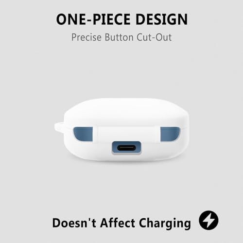 Image of LIRAMARK Silicone Cover Case with Carbiner Compatible with OnePlus Buds 3 (White)