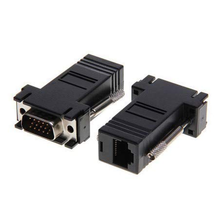 MaK World® VGA Male to RJ45 Female Converter Head VGA Extender Male to LAN Cat5/ Cat5e/ RJ45 Ethernet Adapter (1 Pair)-image-32