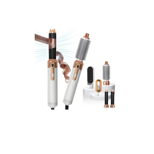Escova Modeladora Multifuncional 5 em 1, Kit de Escova Rotativa para Cabelo com Base de Carregamento, Branco e Dourado