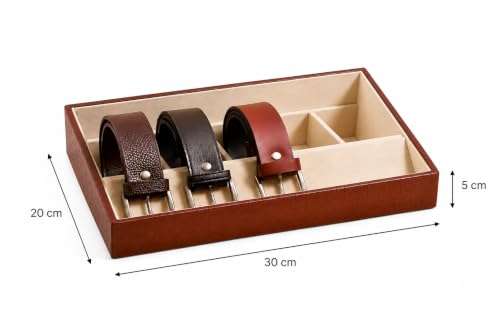 Image of La Trove 5 Slot Belt Organizer Display Tray for Men, Brown | Stackable tray keeps formal, casual and leather belts arranged neatly in wardrobe, closet, drawer, dresser or dressing table