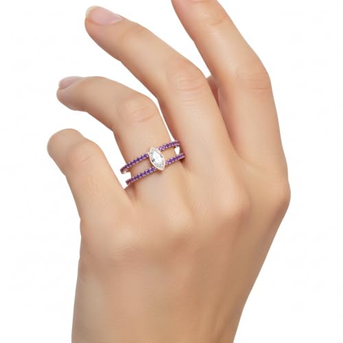 Image of Choose Your Gemstone Marquise Bezel Set Diamond CZ Band Rose Gold Plated Marquise Shape Split Shank Engagement Ring Lightweight Office Wear Everyday Gift Jewelry US Size 4 to 12