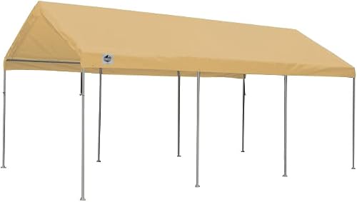 King Canopy Universal Canopy 10-Feet by 20-Feet, 1 3/8-Inch Steel Frame, 8 Leg, Quick Shade, Camping, Boat Shelter, Events, Party Tent, Carport, Tan, C81020PCT