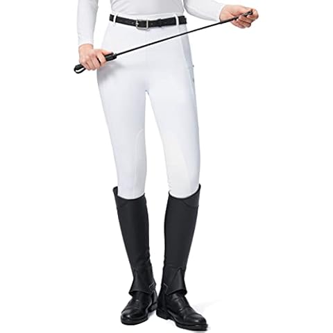 SANTINY Women's Riding Pants Equestrian Breeches Knee-Patch Horse Riding Tights, White, XS Cover