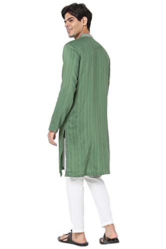 In-Sattva Men's Indian Embroidered Collar and Placket Striped Long Kurta Tunic4