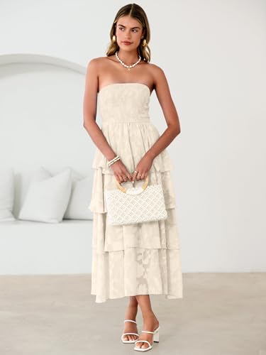 Image of Simplee Womens Summer Strapless Maxi Dress 2026 Boho Floral Off Shoulder Wedding Guest Dresses Tiered Beach Long Sundress