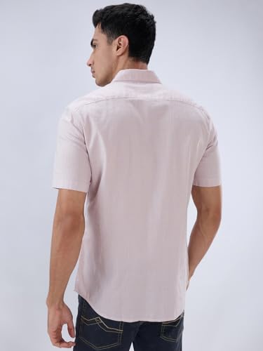 Image of Parx Men Slim Fit Solid Pattern Pure Cotton Button Down Collar Half Sleeve Casual Shirt