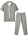 LecGee Mens Leisure Suits 2 Piece Fashion Plaid Textured Shirt And Pants Matching Set Beach Party Suits(Grey,X-Large)