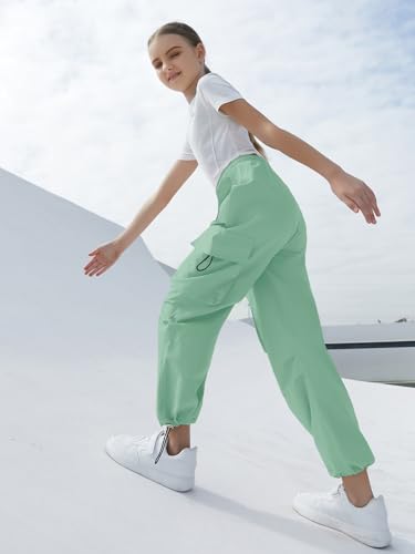 Image of SANGTREE Girls Parachute Pants Loose Lightweight Drawstring Waist Hip Hop Cargo Pants,6-16 Years