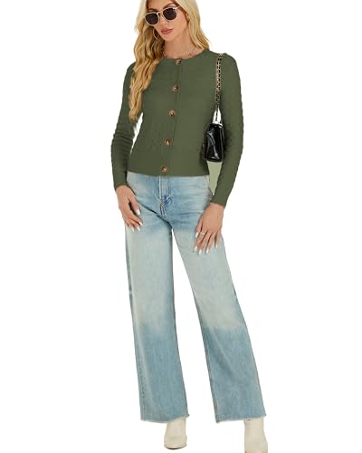 Image of Women's Long Sleeve Cropped Knitted Sweater Cardigan Button Down Open Front Knitted Shrug Sweaters