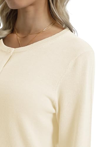 Image of QUALFORT Women's 100% Cotton Lightweight Cardigans Long Sleeve Knitted Button Down Sweater