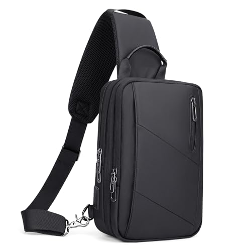 WITZMAN Sling Bag for Men Large Nylon Crossbody Shoulder Bag with USB Charging Port Travel Casual Hiking Daypack