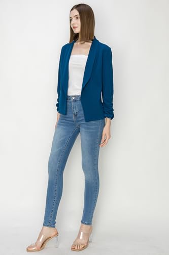 Women 3/4 Sleeve Blazer Open Front Cardigan Jacket Work Office Blazer3