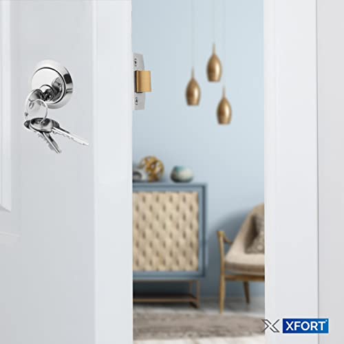 XFORT Polished Chrome Rim Cylinder, Security 5 Pin Rim Cylinder Door Lock Complete with Components of Three Keys, Trim Ring and Shim - Image 4