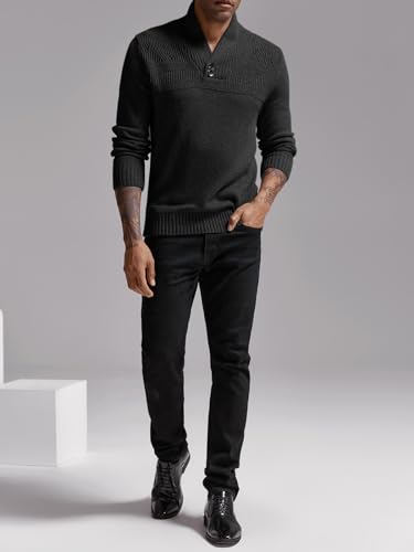 Makkrom Mens Shawl Collar Sweater Cable Knit Pullovers Casual Fall Winter Button Long Sleeve Classic Dress Sweater4