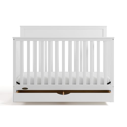 Image of Graco Shiloh 5-in-1 Convertible Crib with Drawer - GREENGUARD Gold Certified Baby Crib Crafted from Wood, Converts to Toddler Bed, Daybed, and Full-Size Bed, White