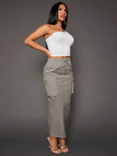 Plain Pocket Drawstring Waist Cargo Skirt 2025 Fashion Skirts for Women3