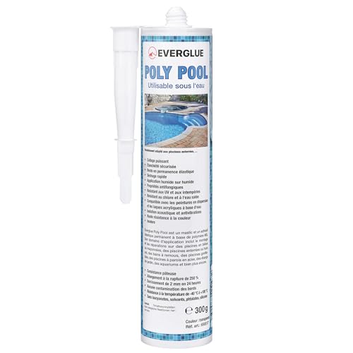 Everglue Poly Pool 1K MS Polymer Colle de montage pour collage et étanchéité, utilisable sous l'eau, sans silicone, résistante aux UV, reste élastique en permanence transparente