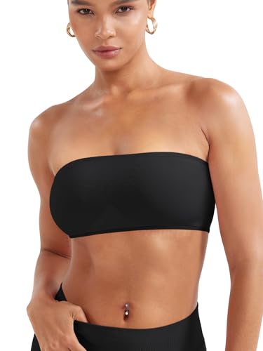 YEOREO Women Strapless Bandeau Sports Bra Padded Tube Top Workout Impact Backless Bralette Seamless Gym Yoga Everyday Bras