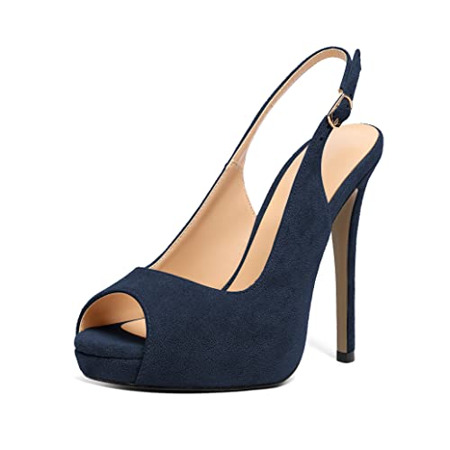 YODEKS Women's Slingback Peep Toe Stiletto Pumps - 14cm Heel With 2.5cm Platform, Classic Dress Heels