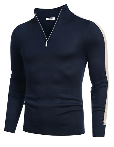 Image of COOFANDY Men's Quarter Zip Up Sweaters Slim Fit Lightweight Mock Pullover