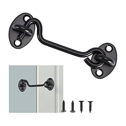 4 Inch Hook and Eye Latch,Black Cabin Hook,Stainless Steel Gate Hook Lock,Barn Door Swivel Window Hook Lock with Mounting Screws for Shed Gate or Garage Door(1pcs) Cover