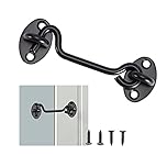 Black Cabin Hook and Eye Latch - Stainless Steel Gate Hook Lock with Mounting Screws for Shed Gate or Garage Door