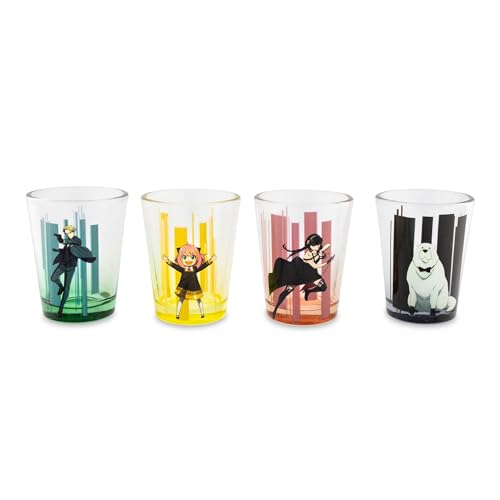 Image of Silver Buffalo Spy x Family Trio and Logo Mini Whiskey Shot Glasses, Set of 4 | Home Barware For Liquor and Beverages | Each Holds 2 Ounces