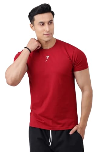Image of FUAARK Men's Polyester-Cotton Blend Slim Fit Gym Workout & Sports T-Shirt