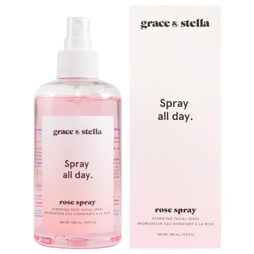 grace & stella Award Winning Rose Water Facial Spray (240ml) - Vegan - Rose Water Spray for Face - Rosewater Spray Toner Rose Hydrosol - Rose Spray Facial Mist - Rosewater Spray Toner Rose Hydrosol