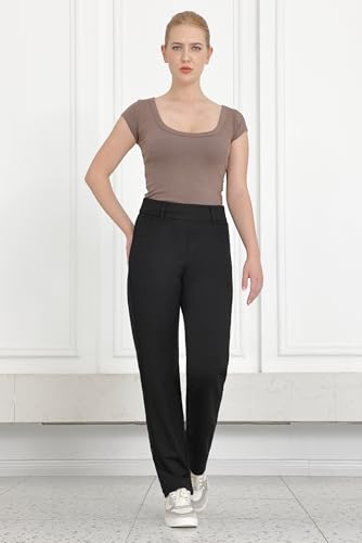 Dress Pants for Women Black Work Business Pants Tummy Control Office Straight Leg Professional Trousers Regular 31" Inseam High Waisted Ladies Slacks
