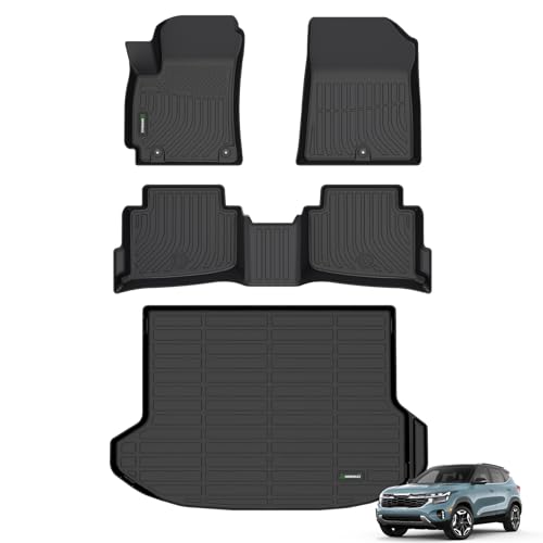 ANBINGO® Floor Mats & Cargo Liner for Kia Seltos 2024 2025, TPE All Weather Car Mats 2024 2025 Seltos S, LX, EX, SX, X-Line, Cargo Tray in The Highest Position (Only for U.S.A. and Canada Seltos)