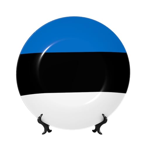 Assiettes décoratives en porcelaine anglaise avec support, drapeau de l'Estonie, assiette ronde pour cuisine, salle à manger, armoire à vin, décoration d'intérieur, 20 cm