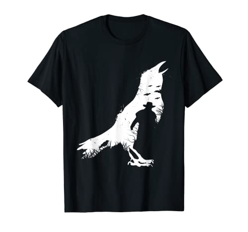 Cuervo Silueta Vaquero Animal Bird Birder Halloween Camiseta